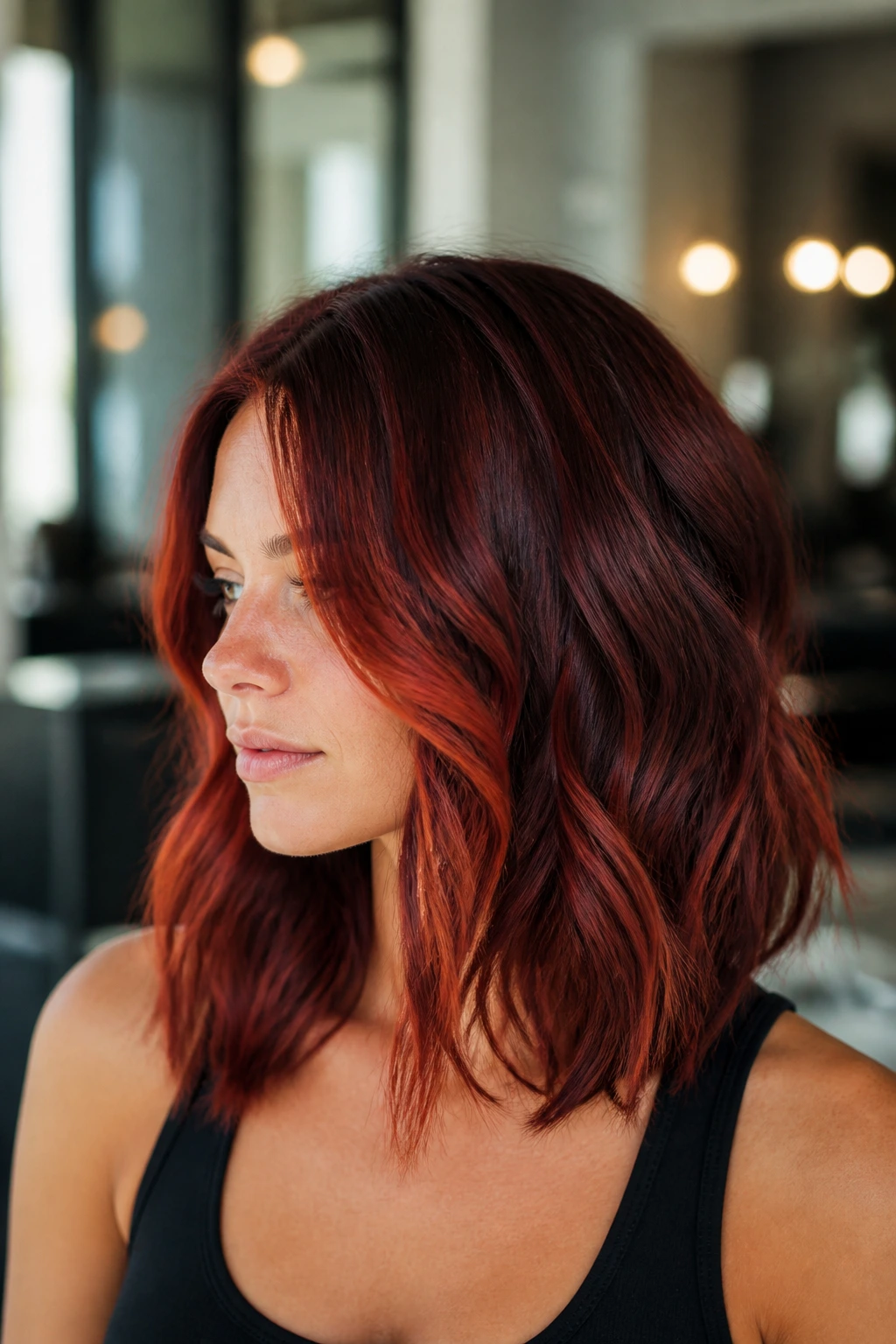 Portrait of a real person with dimensional red balayage