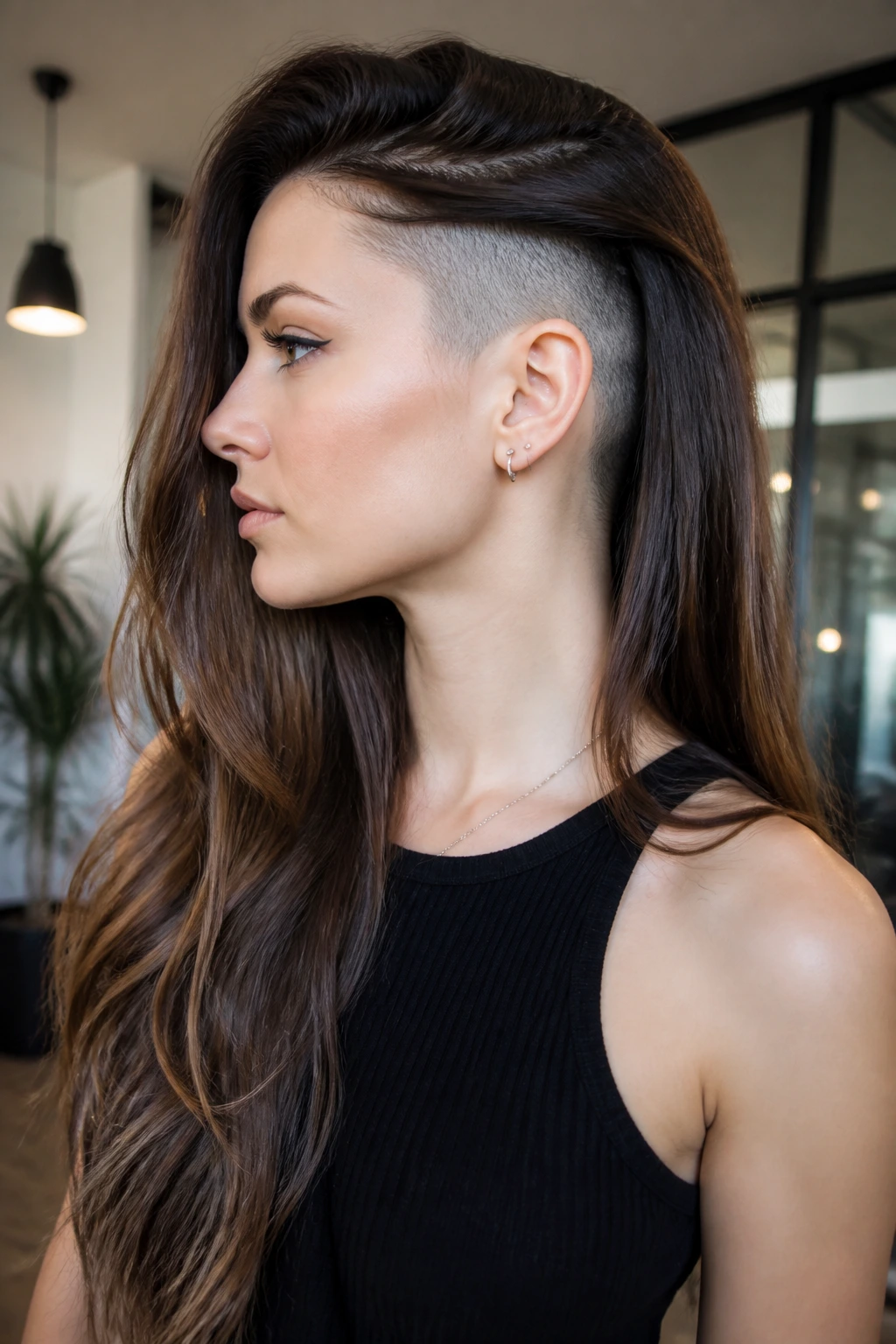 Portrait showing disconnected layer undercut with dramatic length difference.