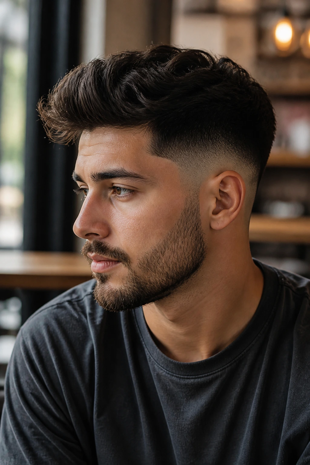 Close-up of a man with a clearly disconnected taper undercut