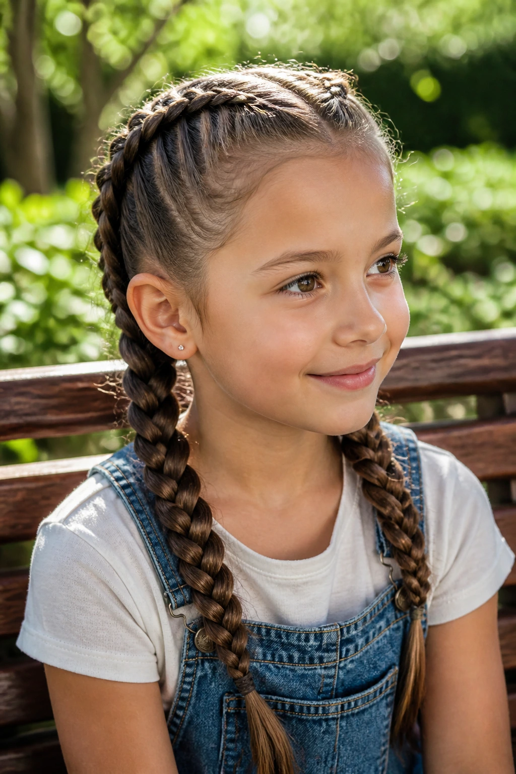 Close-up of a real girl with double Dutch braids outdoors