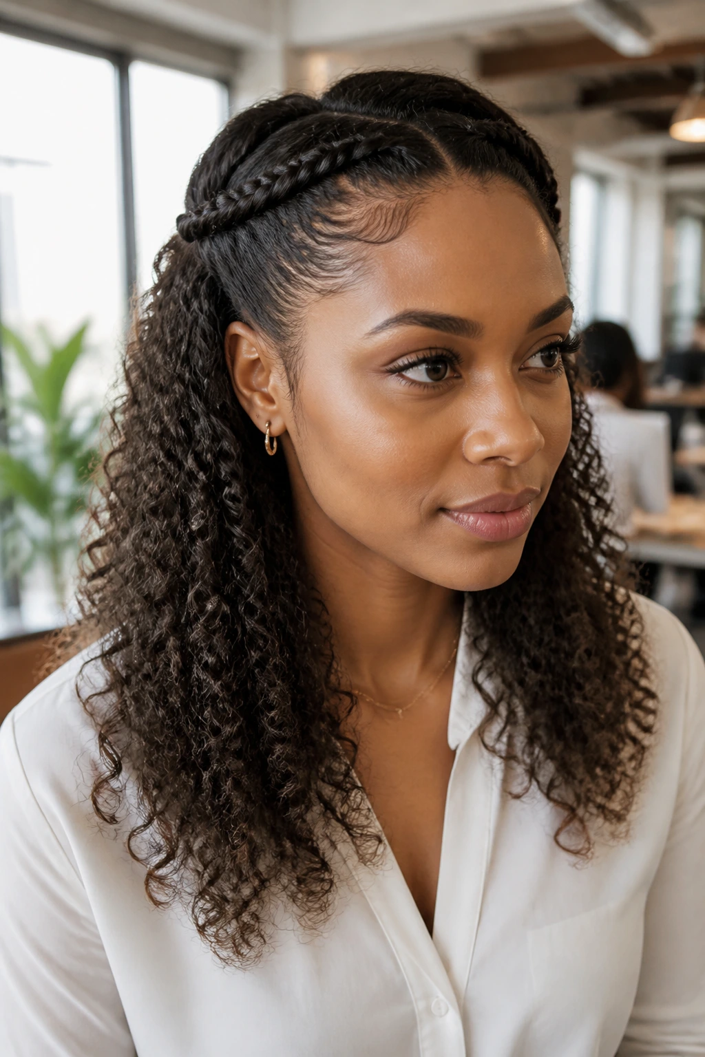 Woman with two flat twists pinned back