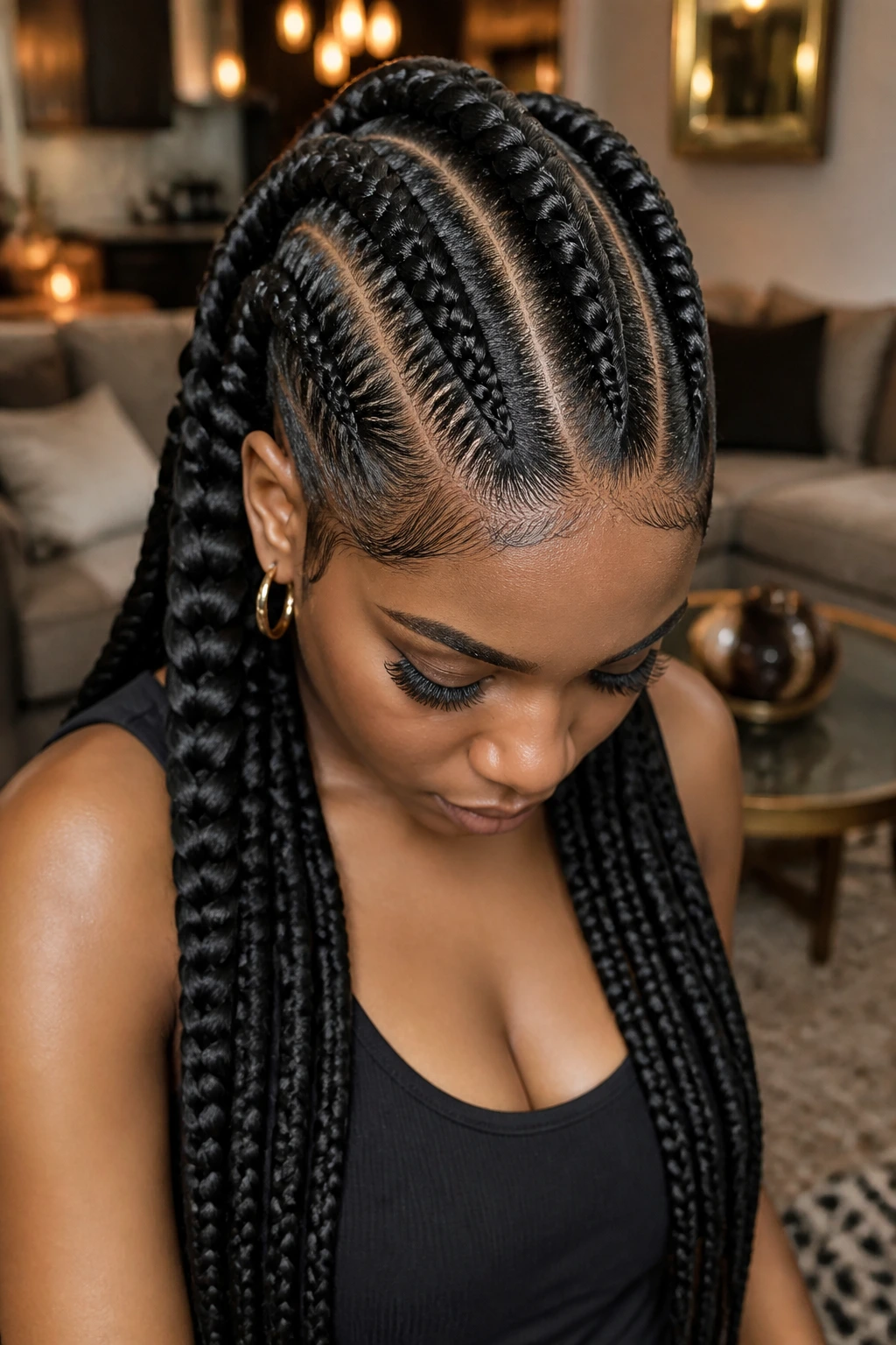 Close-up of Double-Hawk Braids with Two Ridges on a real person