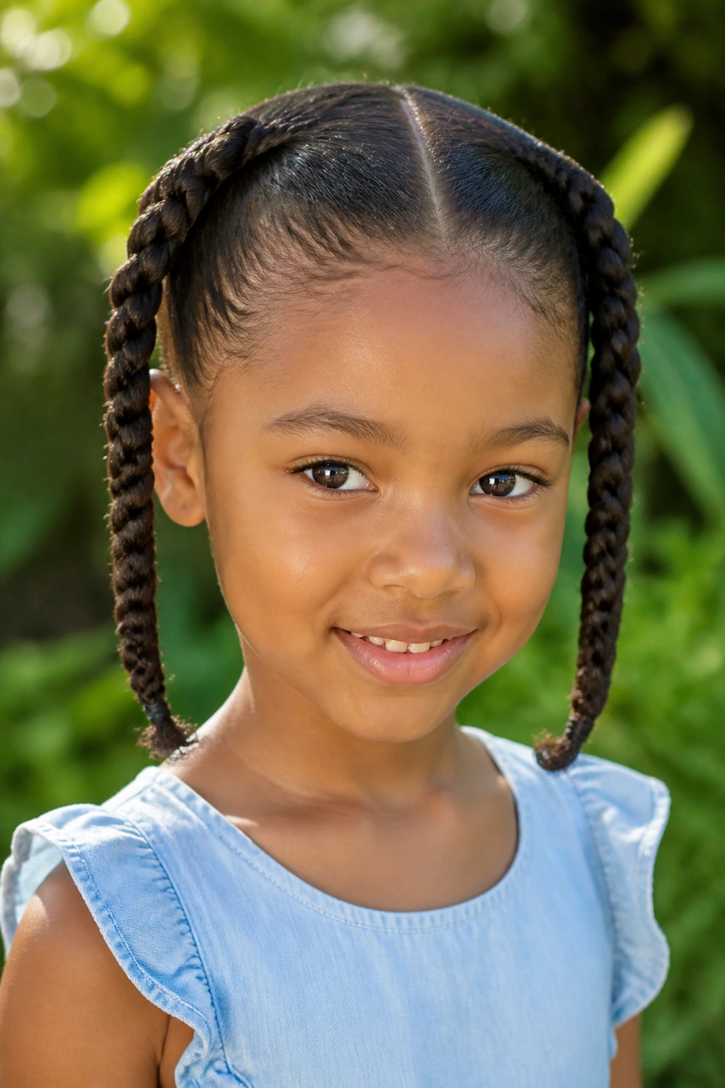 Child with double rope twists hairstyle