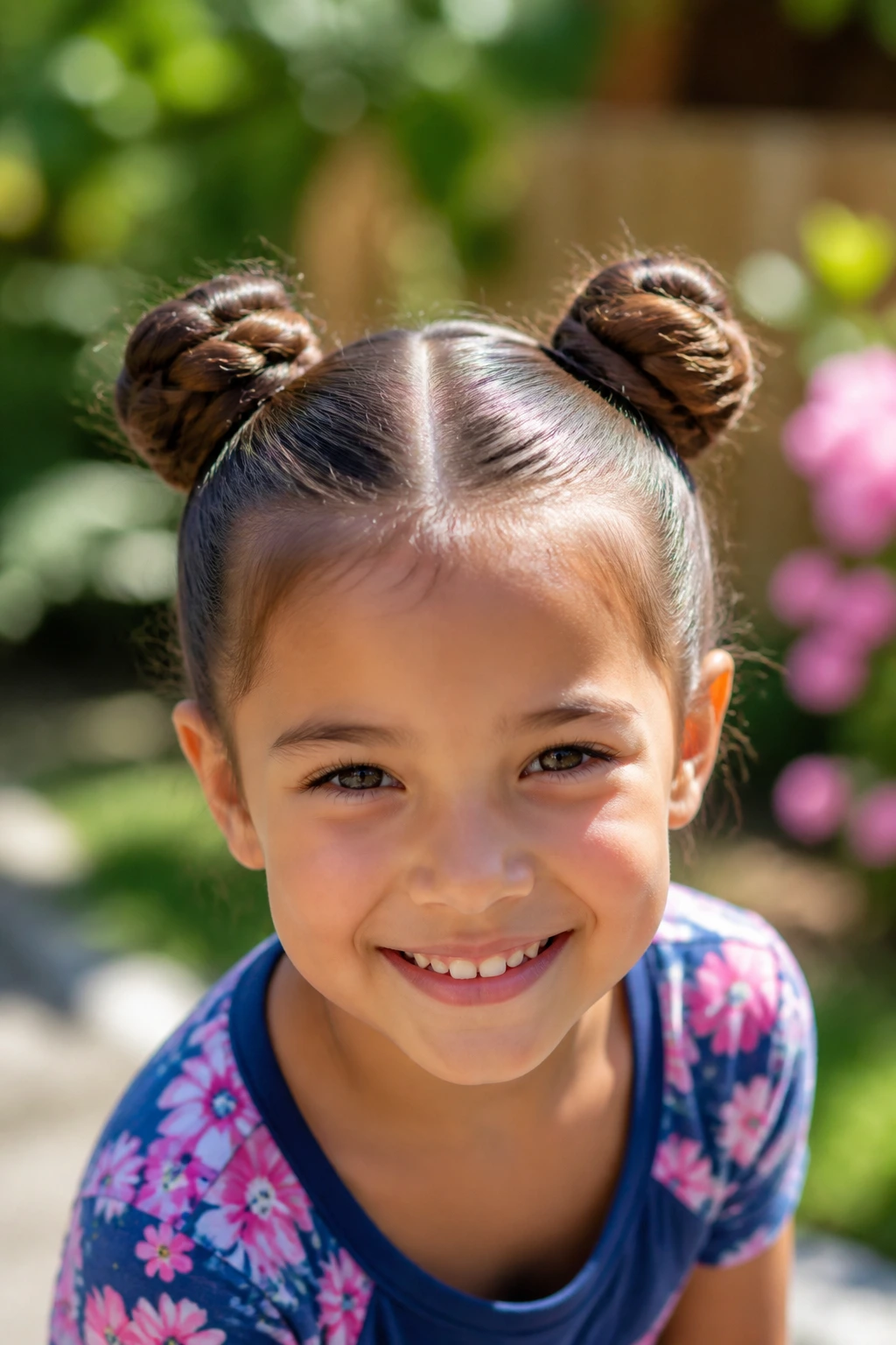 Close-up of a girl with two space buns