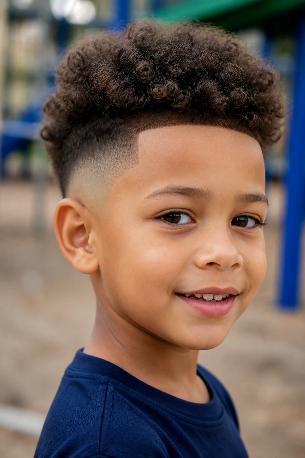 Portrait of a boy with drop fade and curl puffs