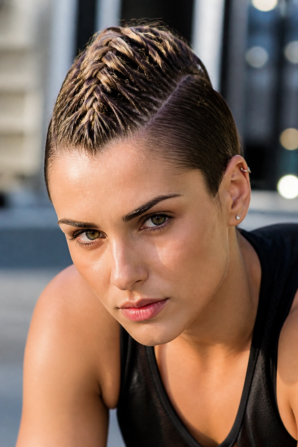 Portrait of a person with a central Dutch Braid Mohawk