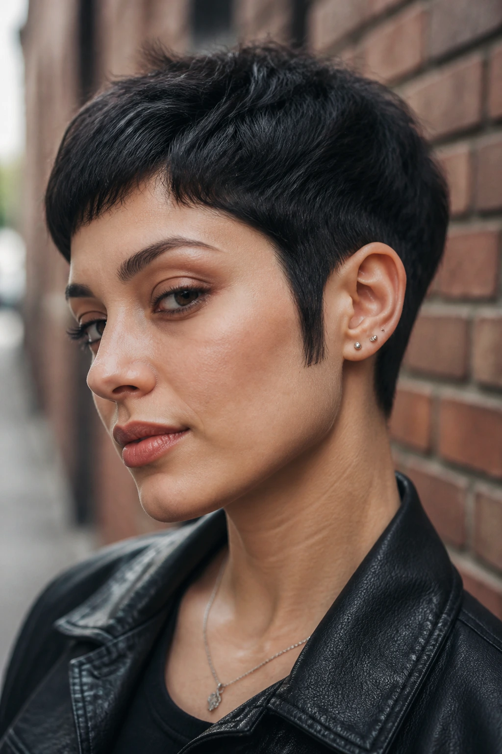 Close-up of ear-length crop with carved sideburn detail on a real person