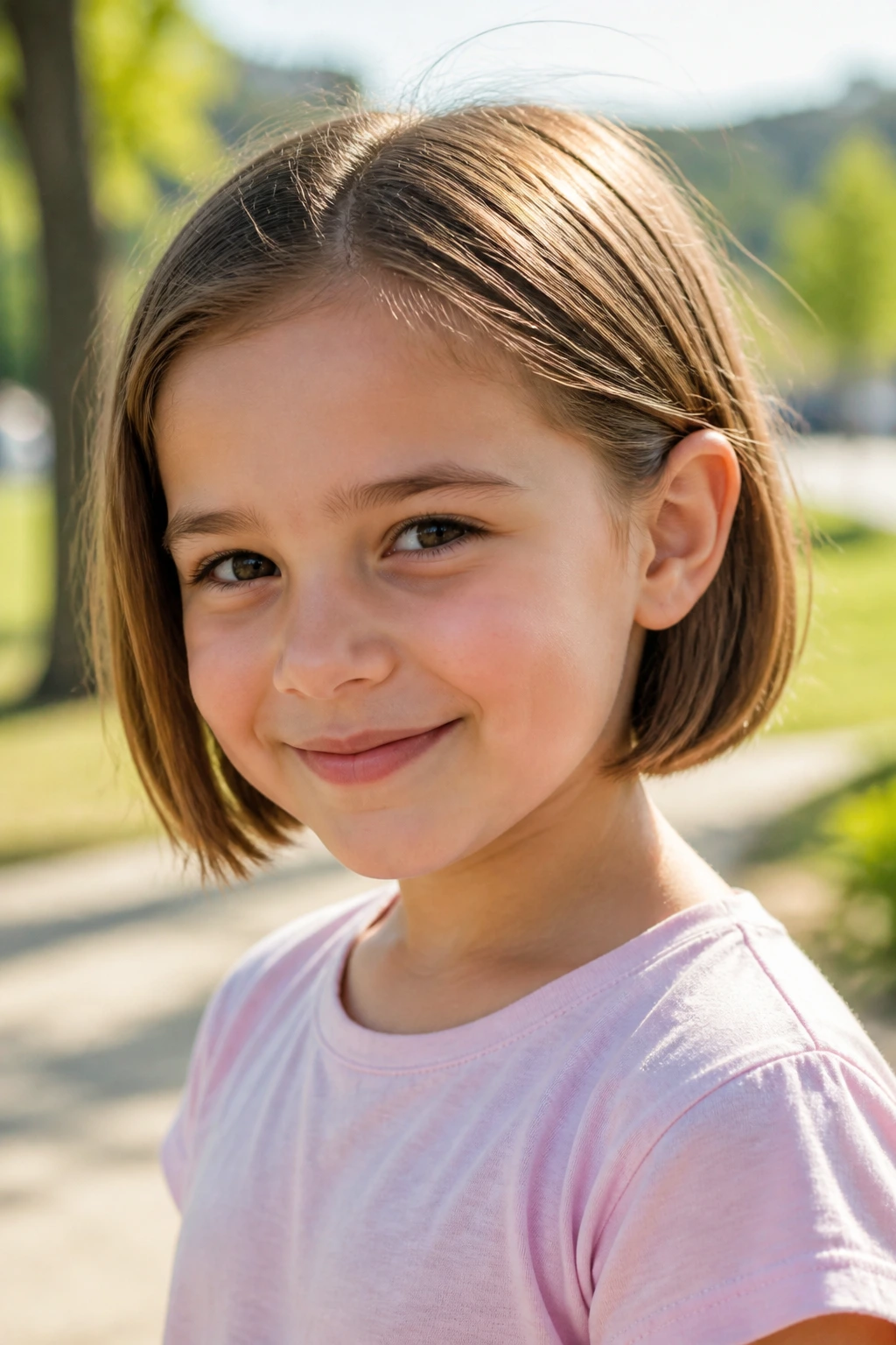 Close-up of a real child with an ear-tuck bob tucked behind the ears in natural light.