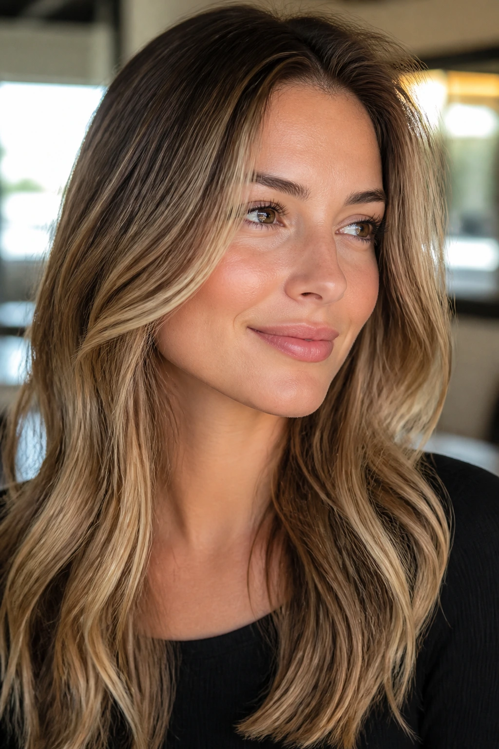 Close-up portrait of a real person with soft grow-out highlights around the face in warm light