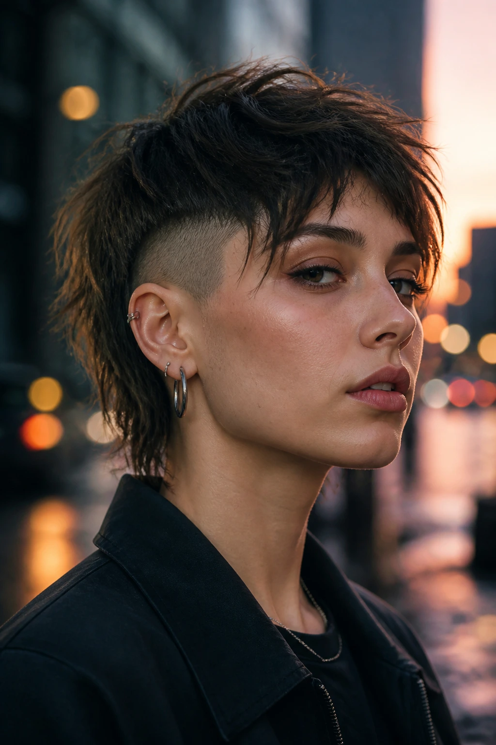 Portrait of a real person with bold undercut and feathered top
