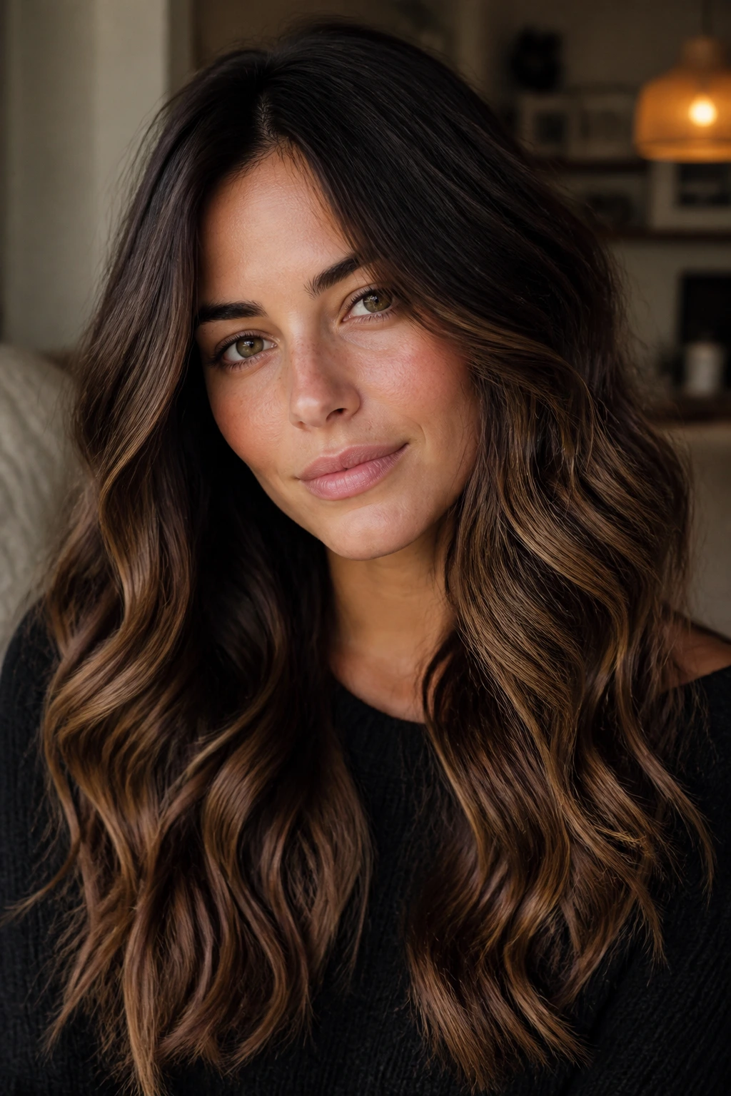 Long brunette with espresso-toffee color melt