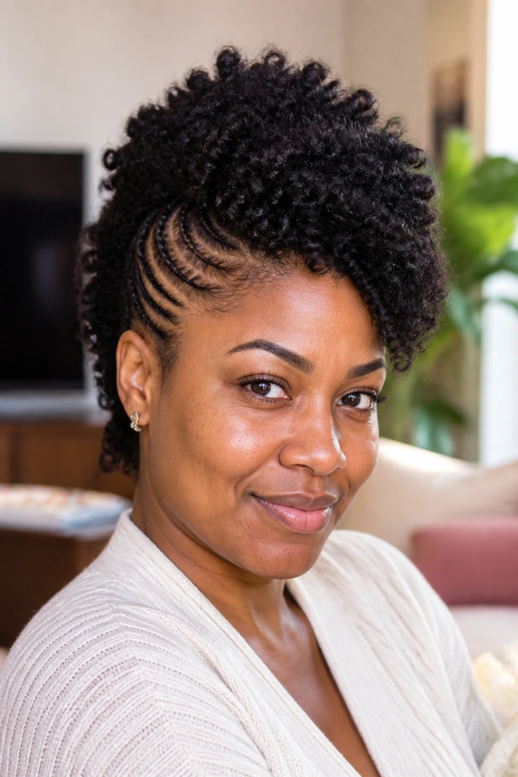 Portrait of everyday classic crochet mohawk on a real person