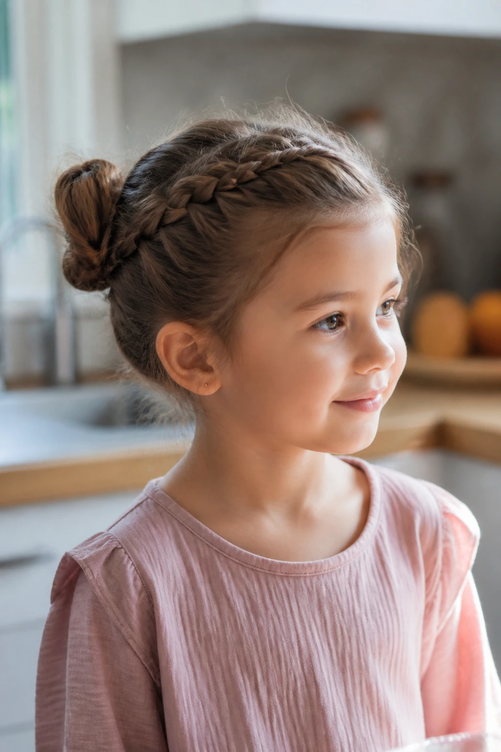Real-life portrait of a girl with an everyday hairstyle.