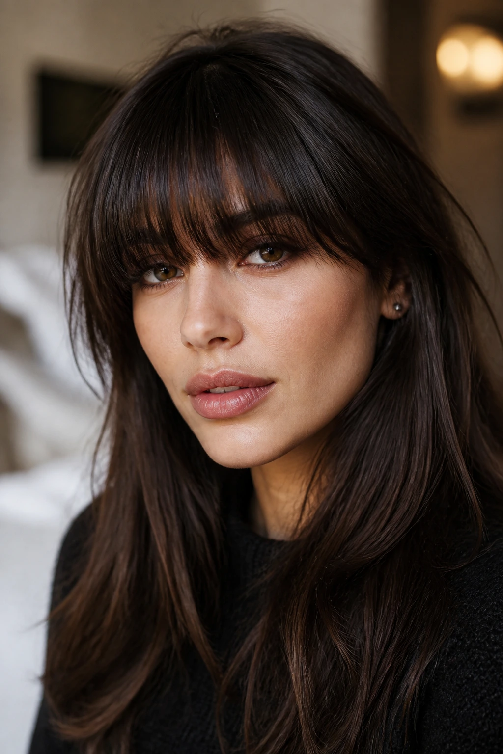 Close-up of eyes with dense, eye-skimming fringe