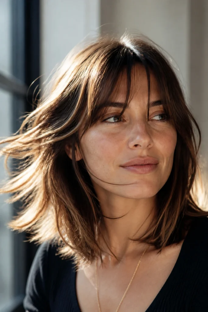 20 Medium Length Hairstyles With Face Framing Bangs