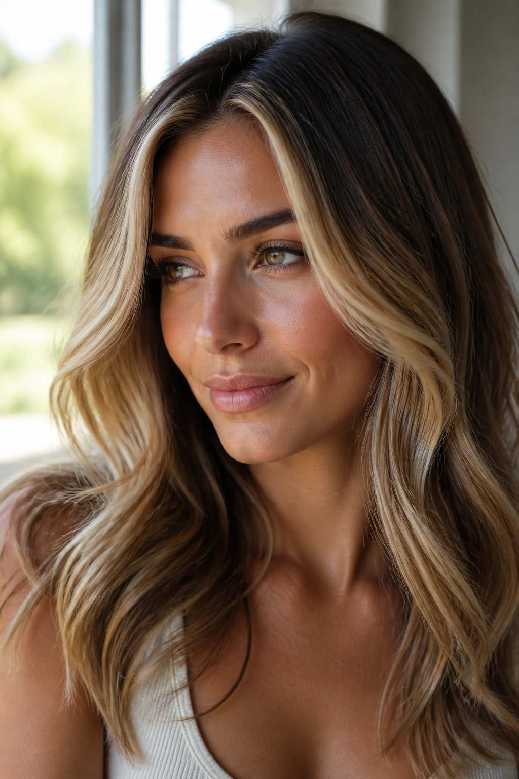 Face-framing highlights around cheeks on a real person