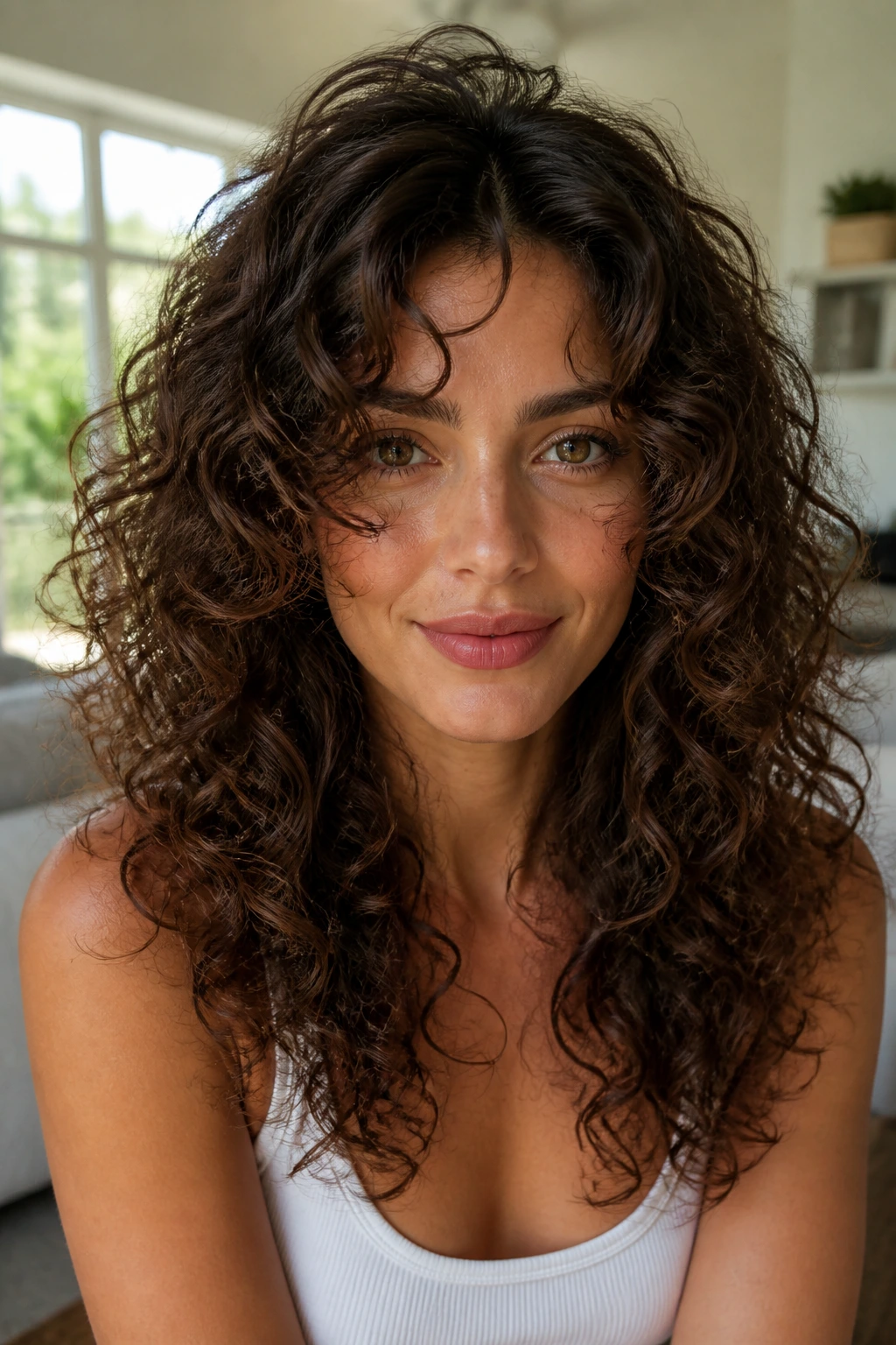 Close-up of a woman with cheekbone-level face-framing layers