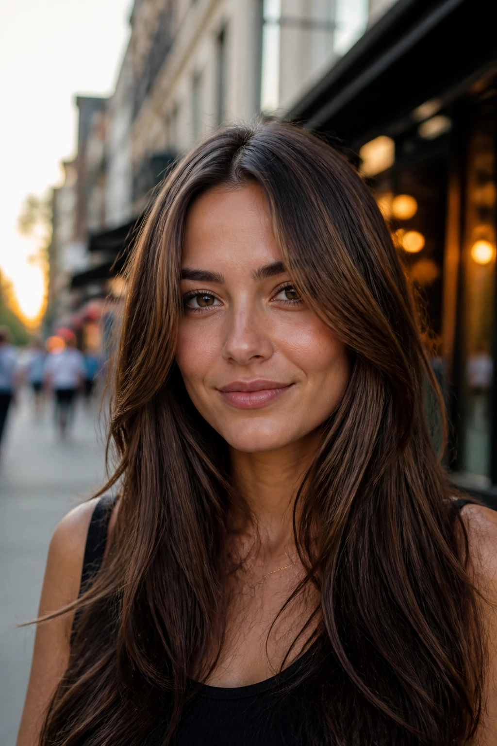 Real person with long hair and front face-framing layers