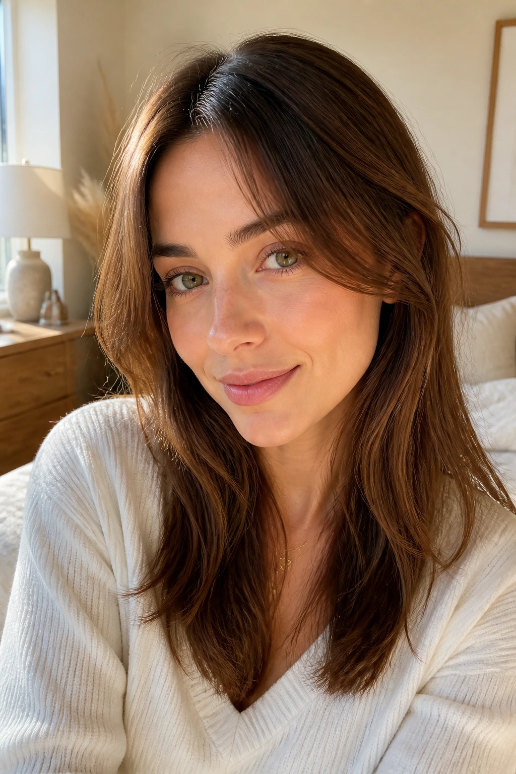 Close-up portrait with soft-centered face-framing layers
