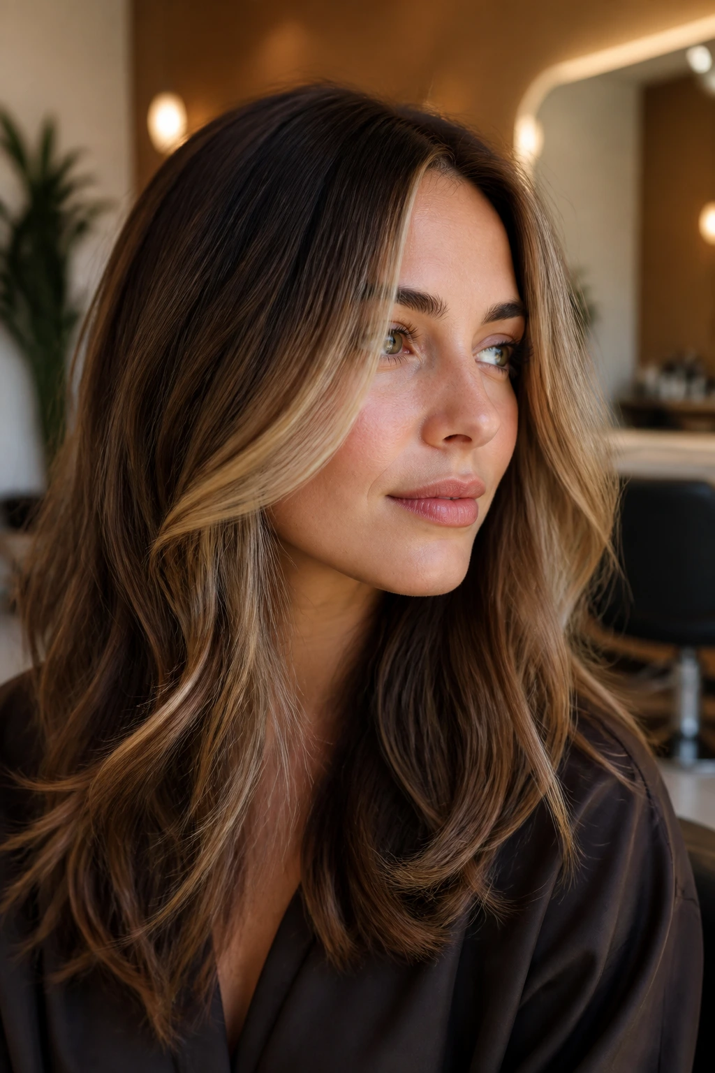 Portrait showing face-framing light highlighting temples and cheeks on mid-brown hair.