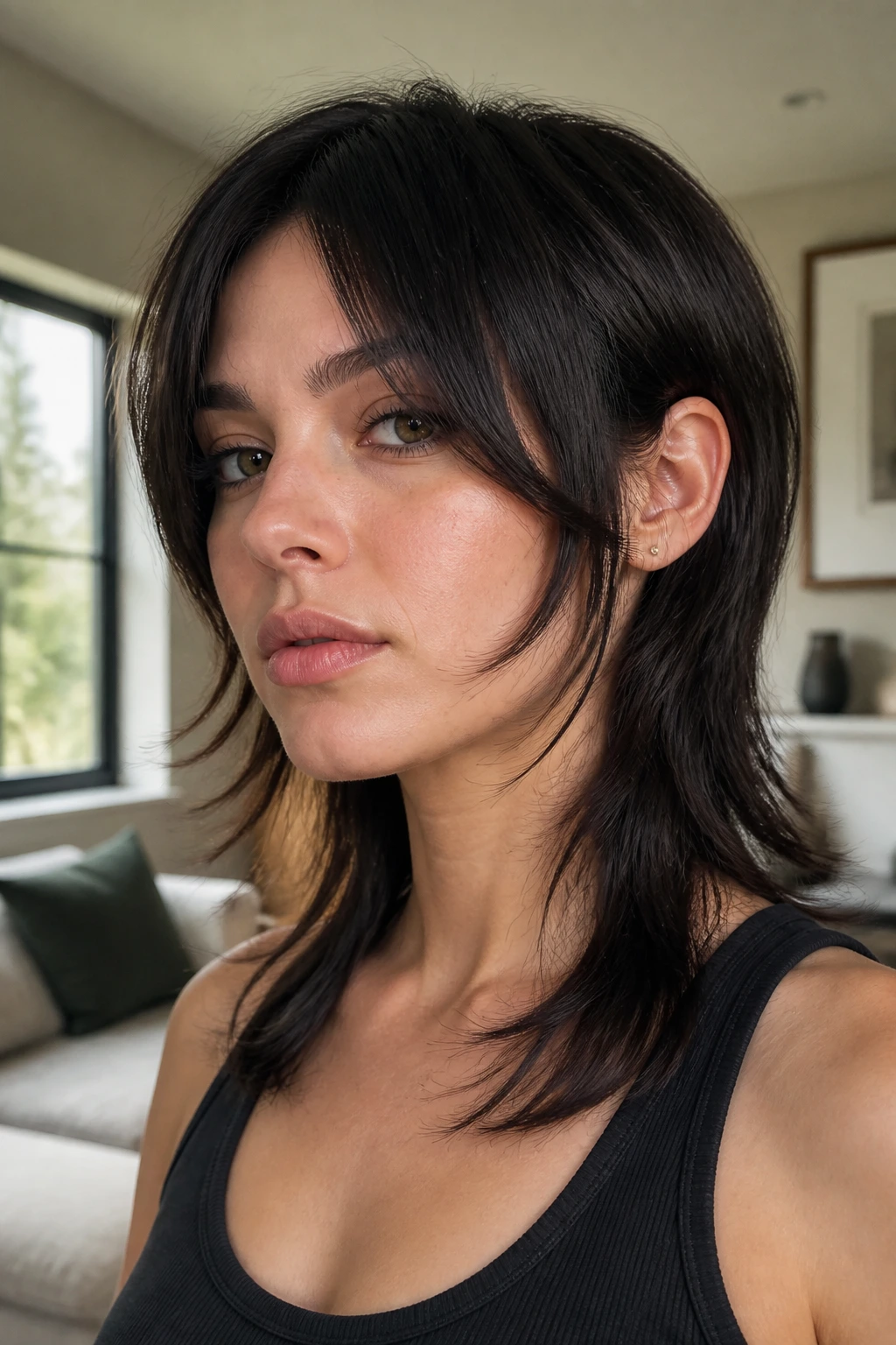 Close-up portrait of a real person with face-framing mullet front pieces.