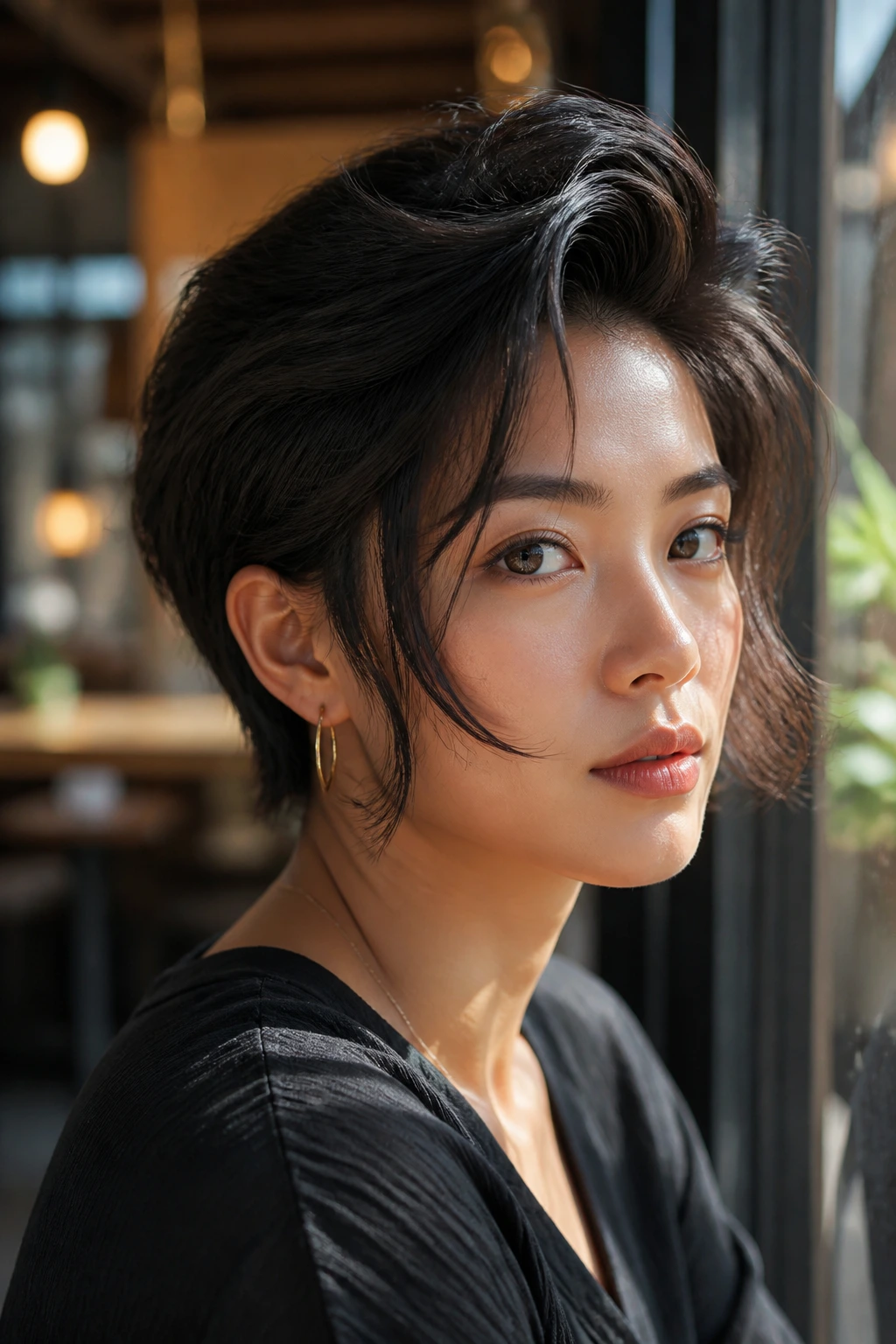 Close-up portrait of a real person with face-framing quiff and long sideburns