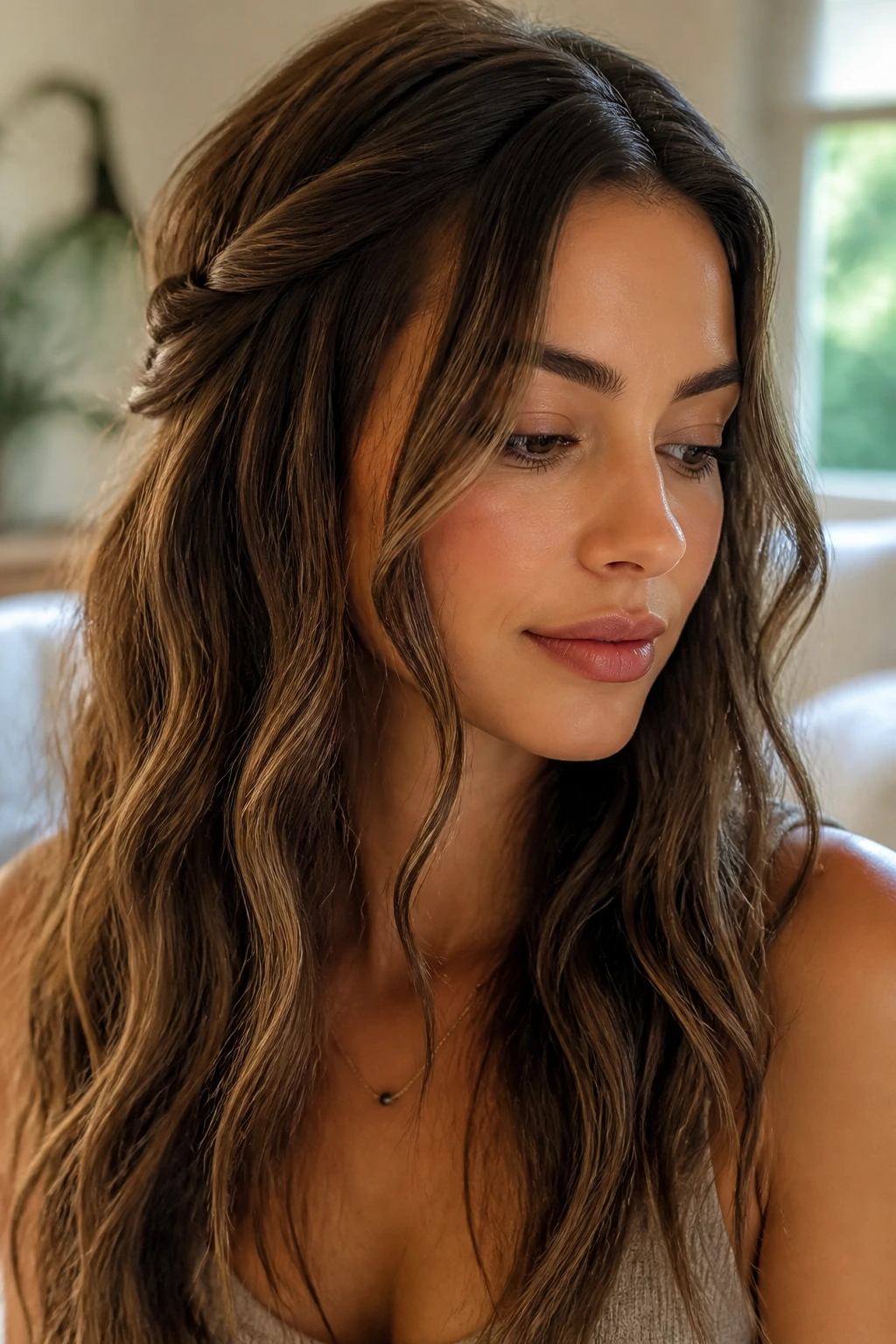 Portrait of a woman with face-framing twist waves