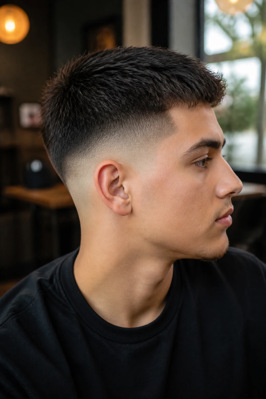 Close-up portrait showing a fade maintaining shape as hair grows