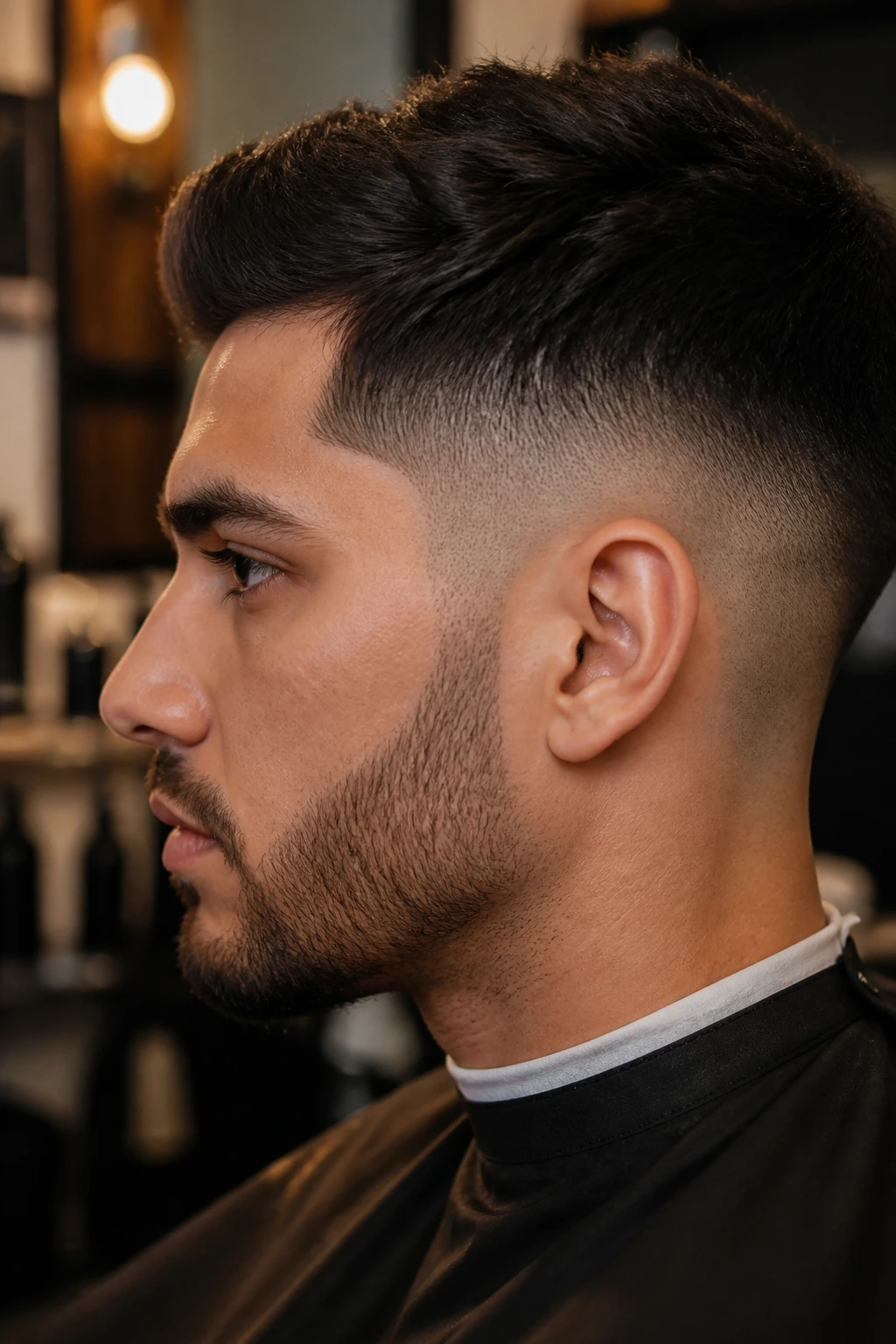 Side profile of man showing fade height at temples and hairline