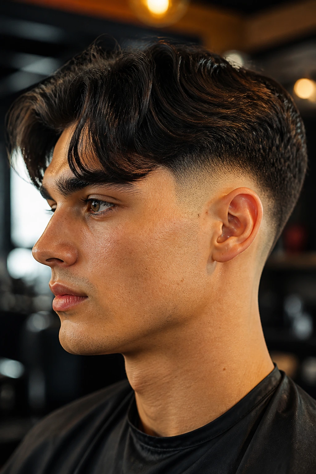 Portrait of a real person with a crisp fade maintained between appointments