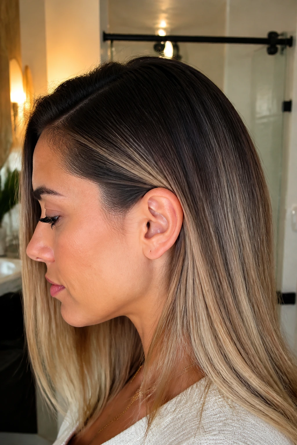 Close-up portrait of a real person with a soft, blended fade on straight hair
