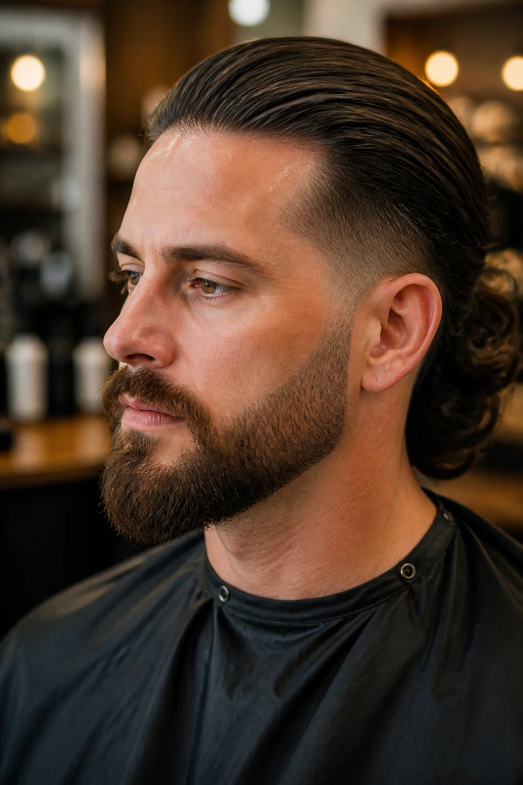 Close-up of a man with a faded beard showing a smooth transition from hair to beard.