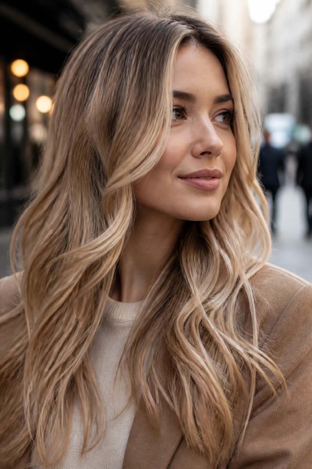 Close-up of luminous fall blonde shade on a real person