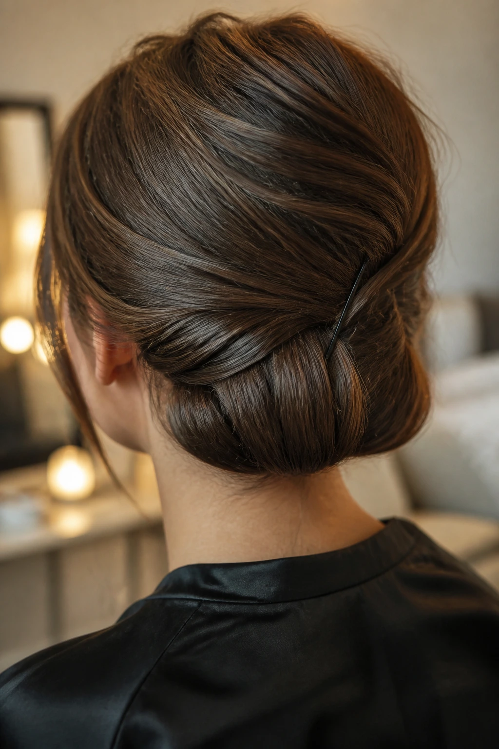 Back view of real person with Faux Bob Tuck showing tucked ends at the nape
