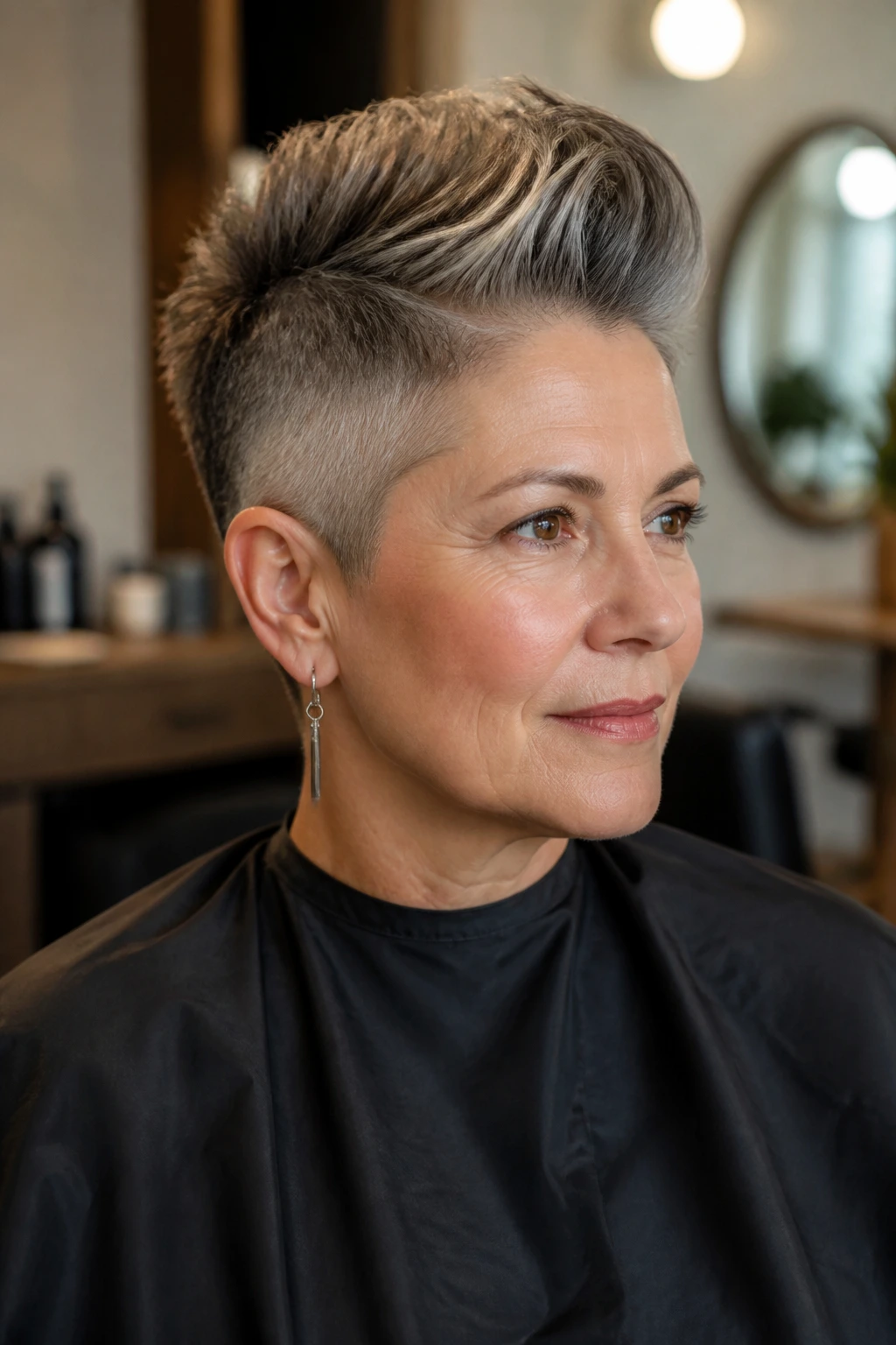Portrait of woman with tailored faux hawk showing texture and length balance