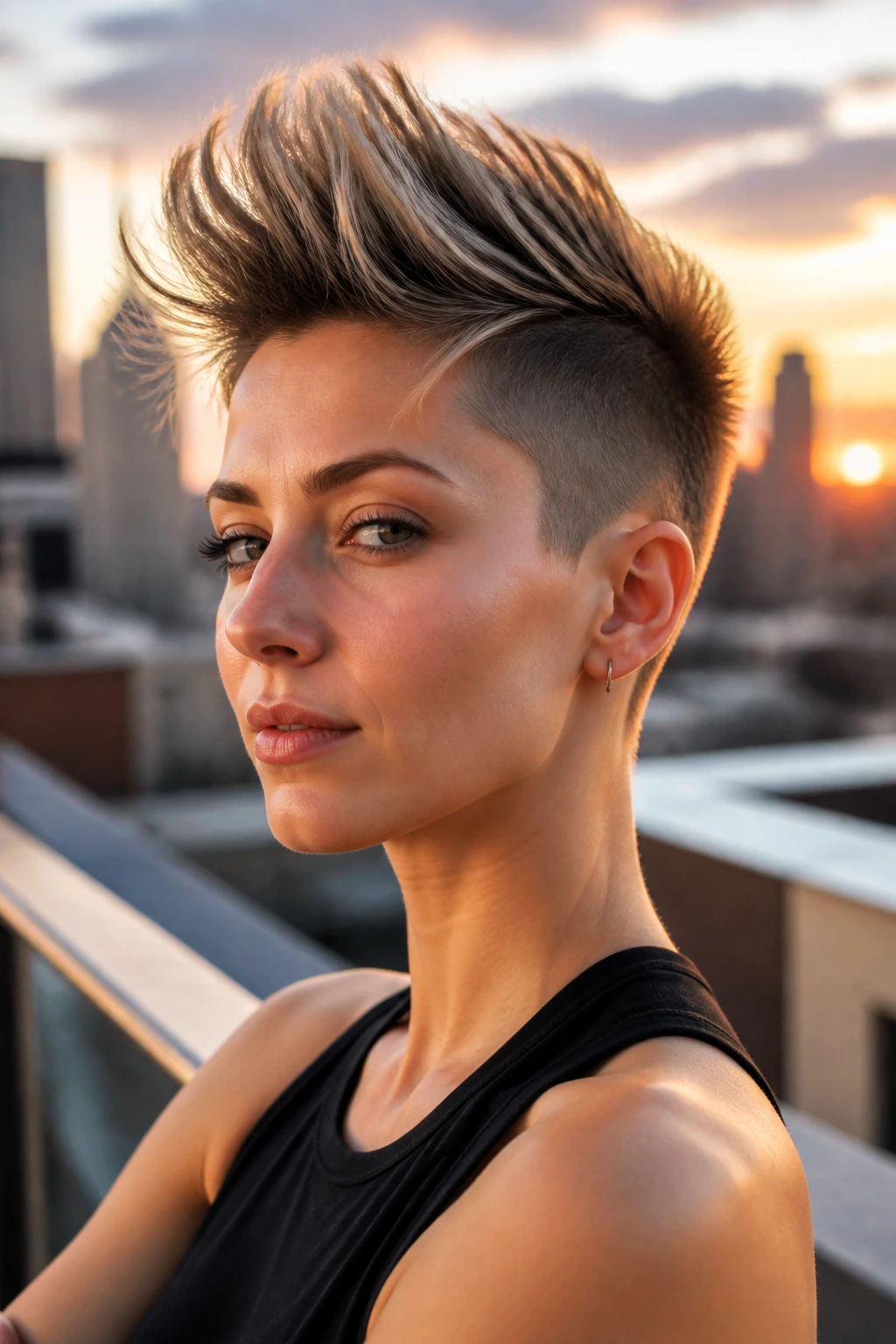 Real woman with a faux hawk and tapered sides