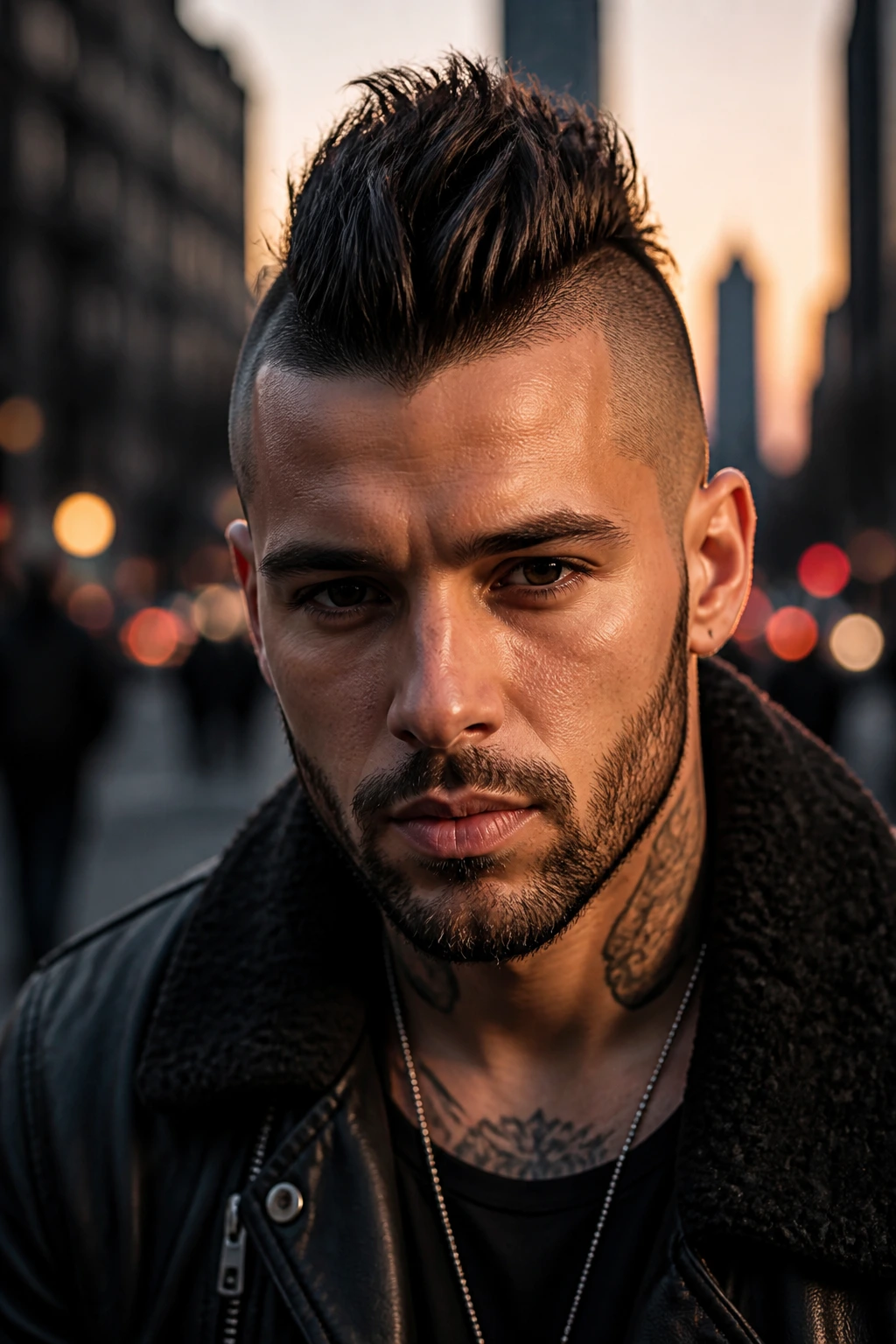 Portrait of a real person with a faux hawk undercut and elevated center