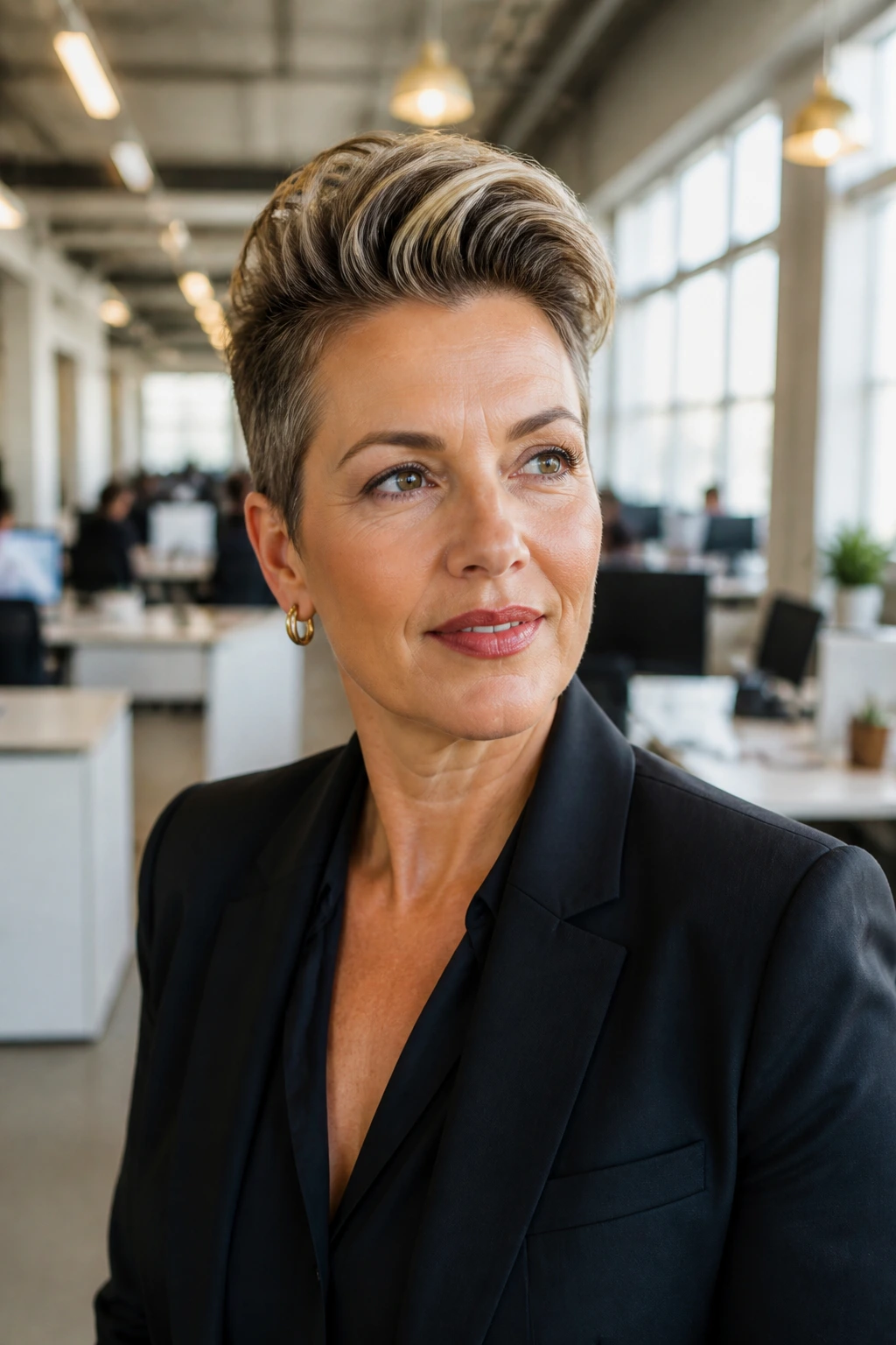 Portrait of woman with professional faux hawk in office setting