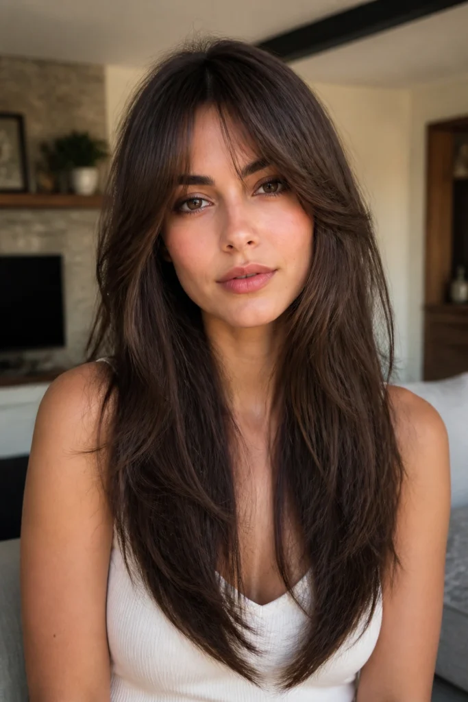 19 Long Hair With Bangs for Round Faces