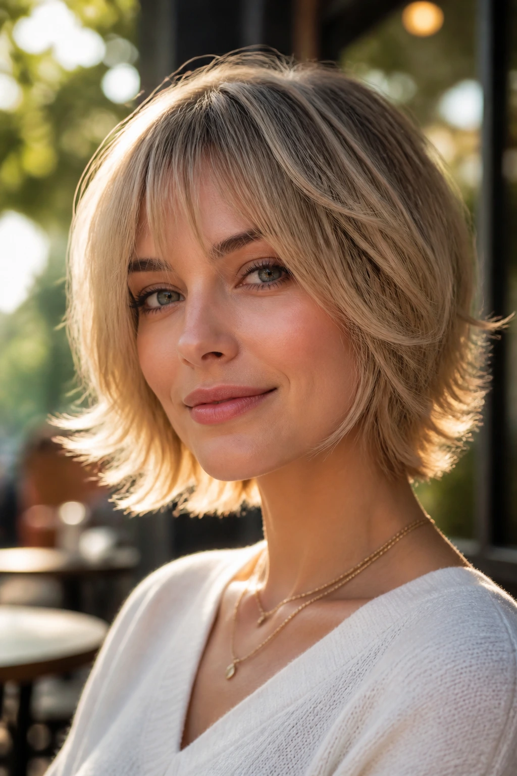 Real woman with feathered bob portrait