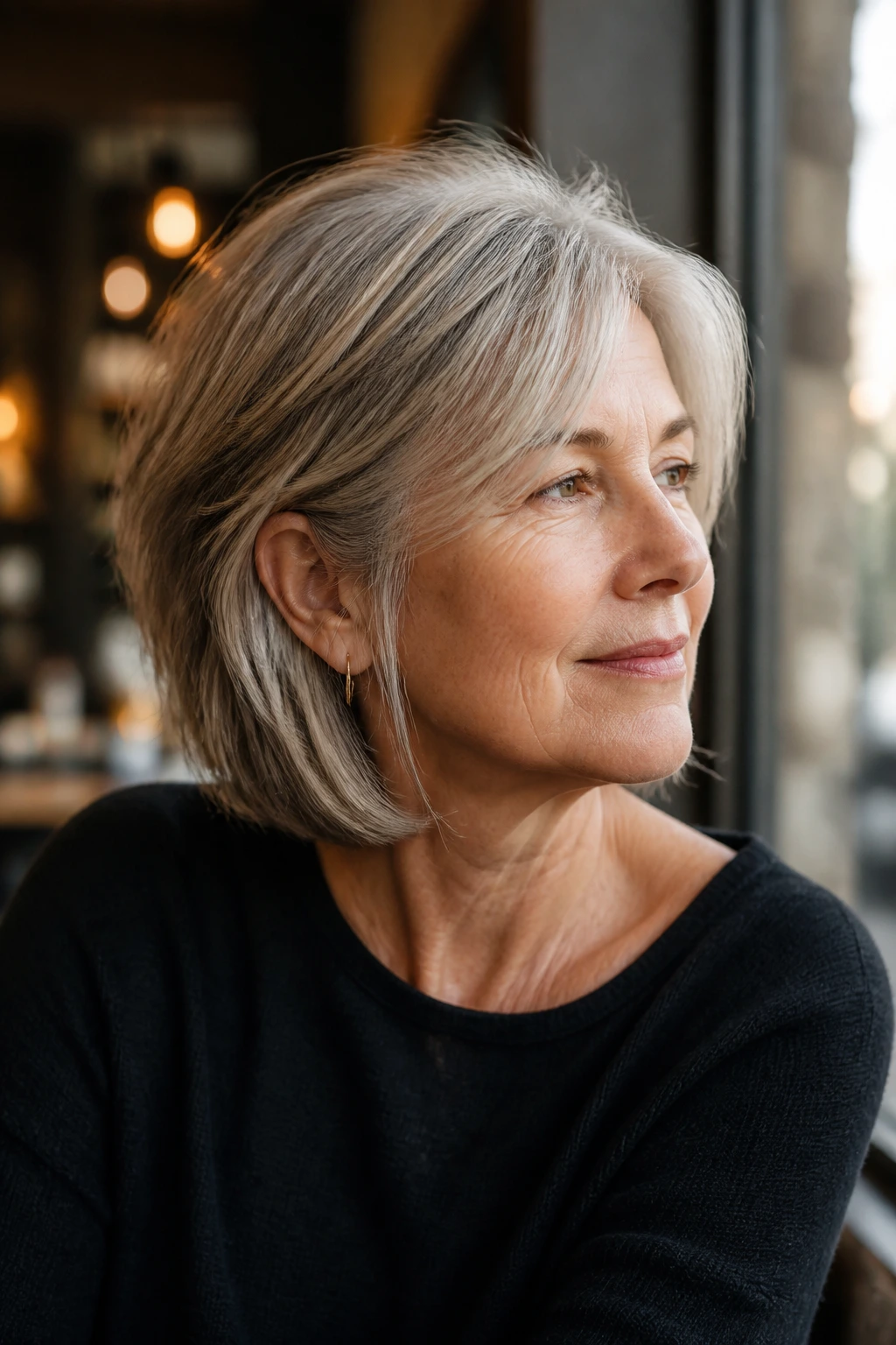 Medium close-up of feathered lob shag with cheekbone feathered layers and bendable ends