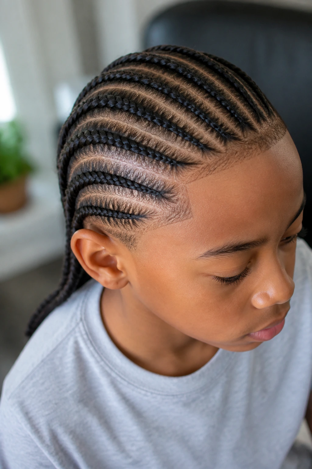 Boy with side-swept feed-in braids
