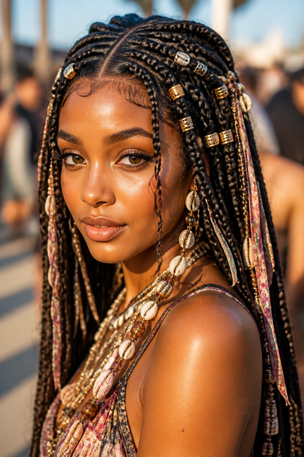 Close-up of festival-ready accessory braids on a real person