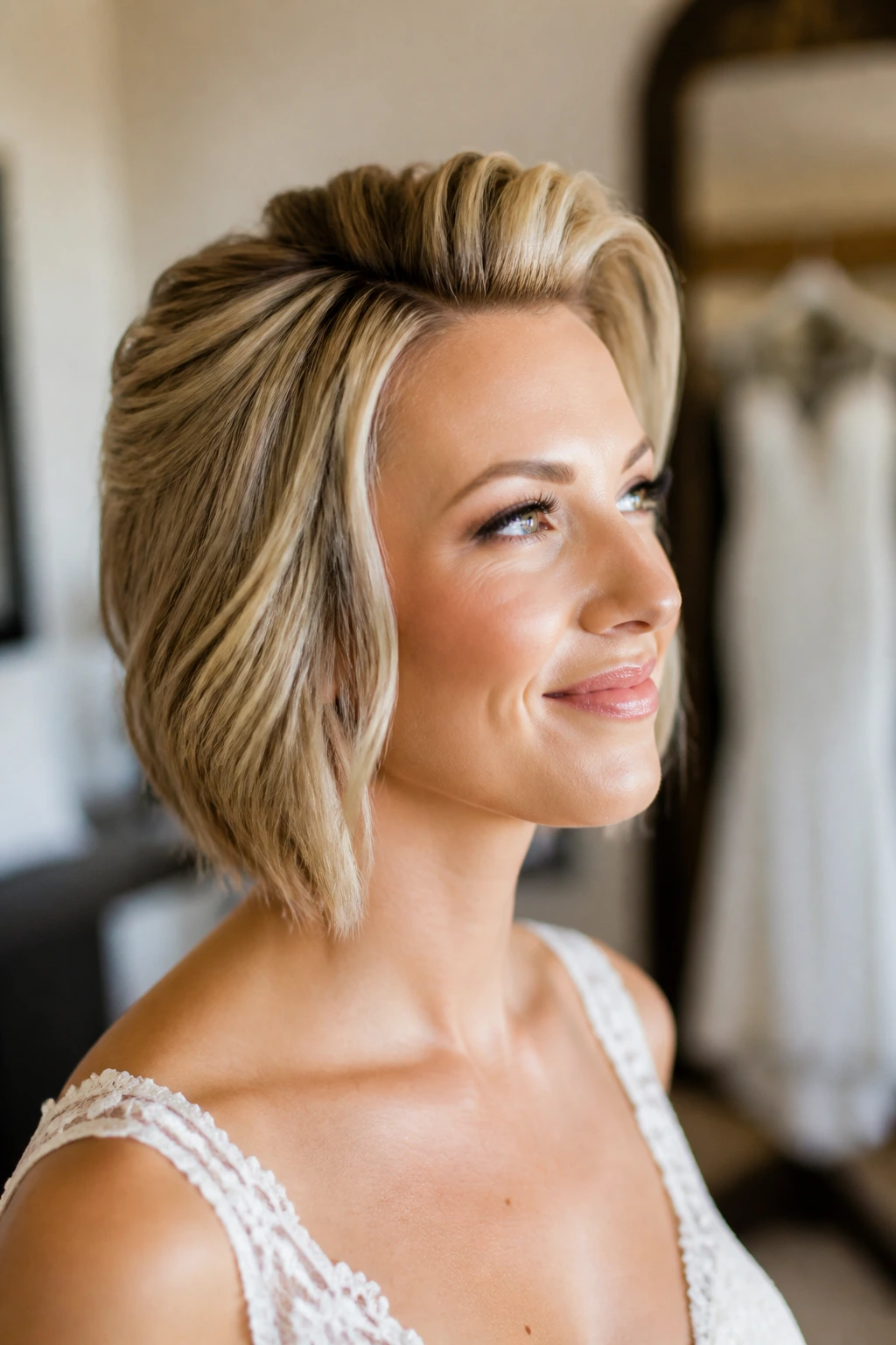 Fine-hair bridal bob with lift and texture