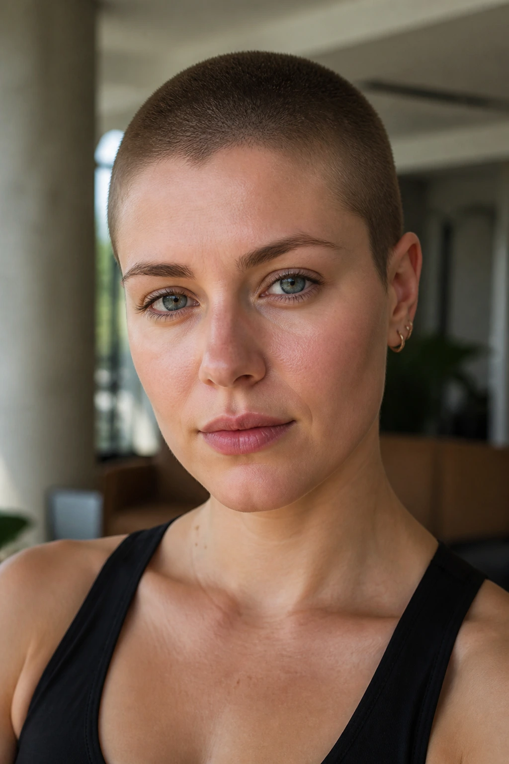 Close-up of a real person with a fine hair buzz cut showing subtle density and minimal scalp exposure