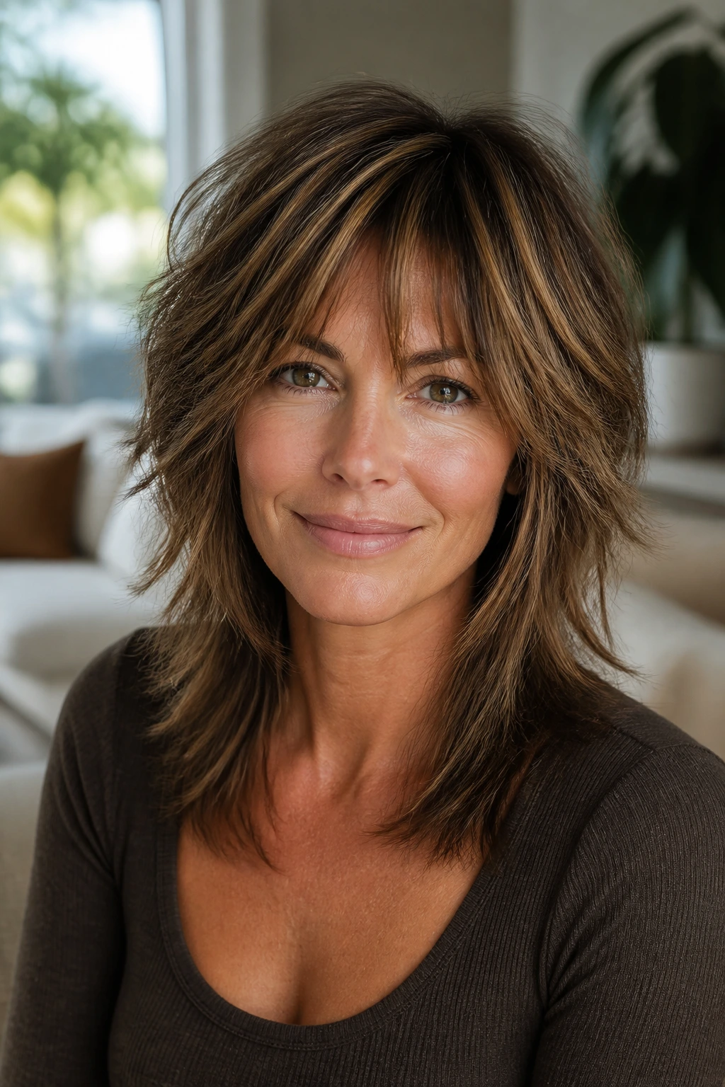 Brunette with fine hair and caramel highlights