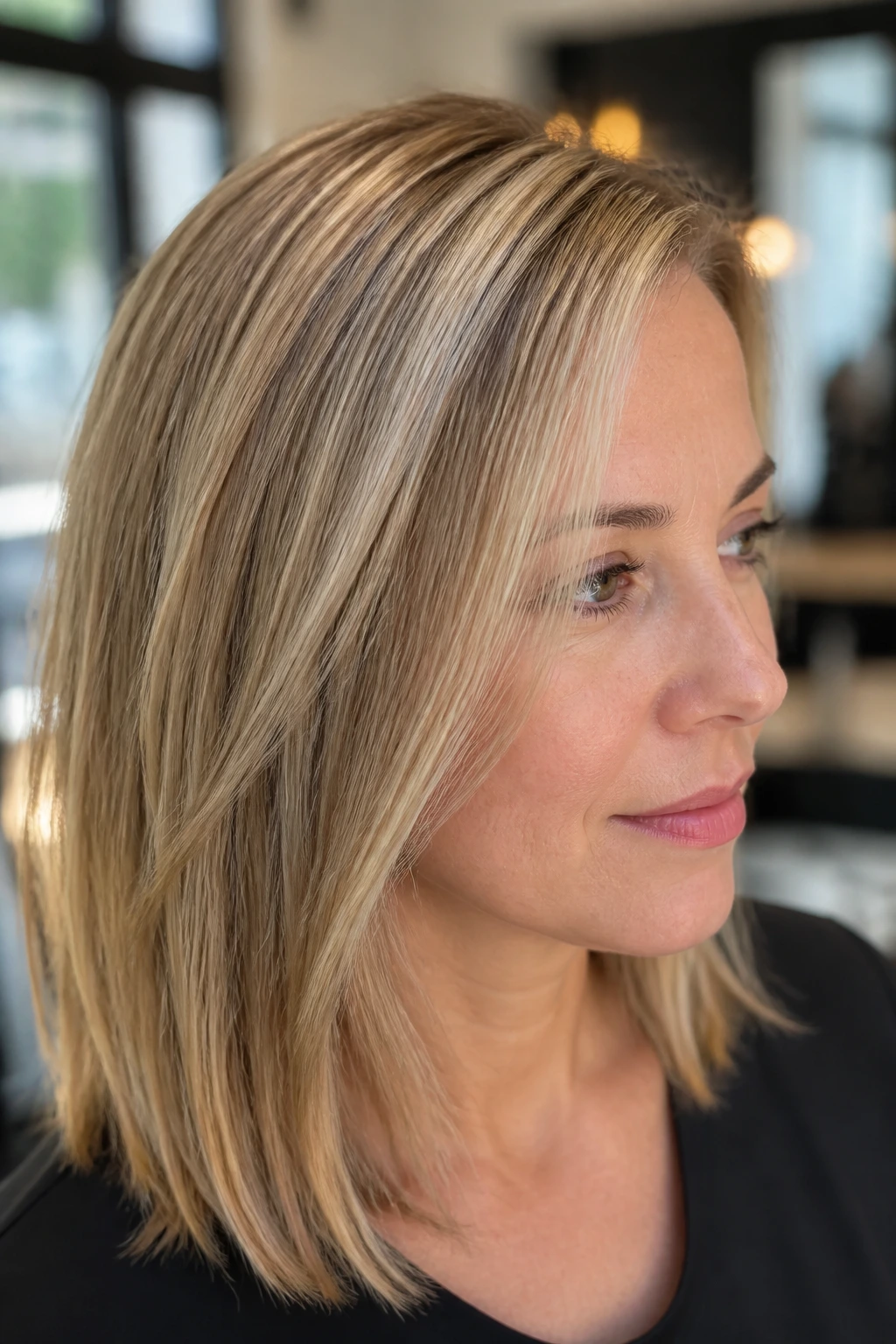 Close-up of real person with fine blonde hair showing three-zone highlights for depth