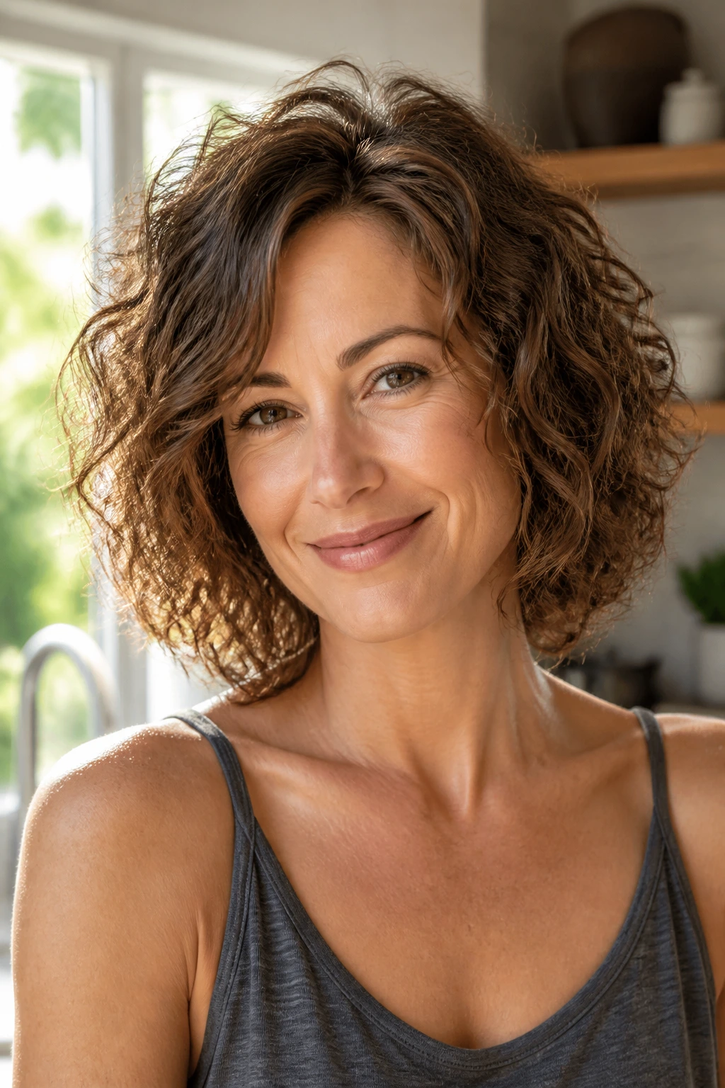 Close-up of a real woman with a Fine-Hair Lift Bob showing perimeter fullness around the cheeks.