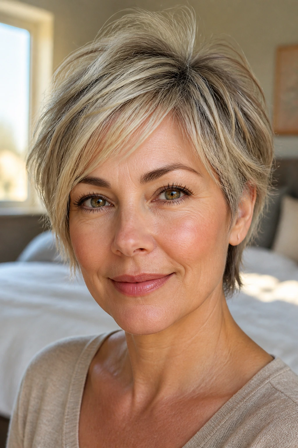 Close-up portrait of a real person with fine hair showing lift and texture.