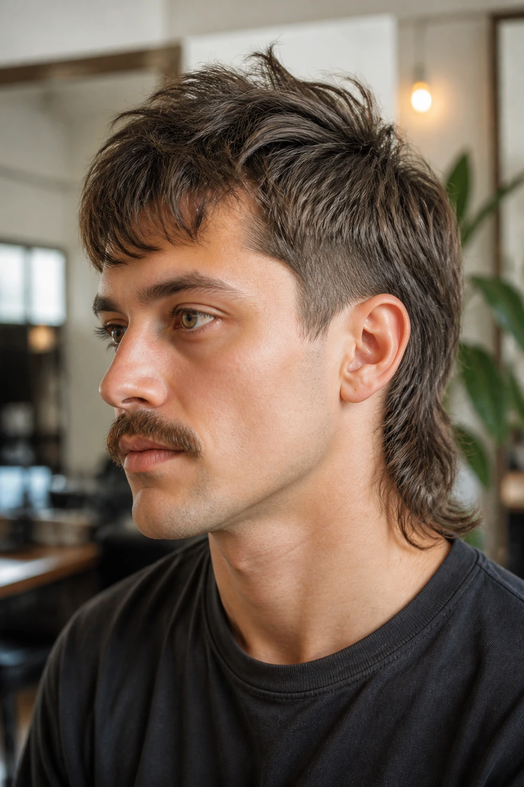 Close-up portrait of a real person with Fine-Hair Lift Mullet showing lifted crown and light layering